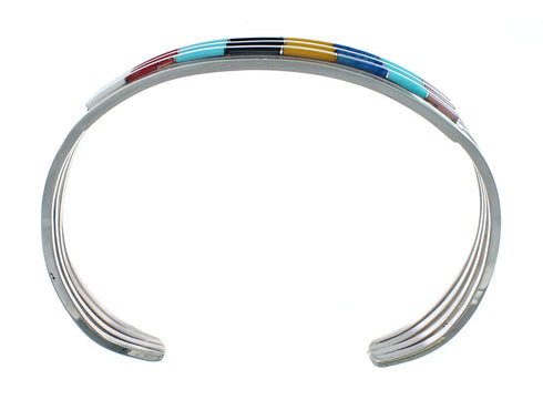 Multicolor Inlay Genuine Sterling Silver Zuni Cuff Bracelet NN20155